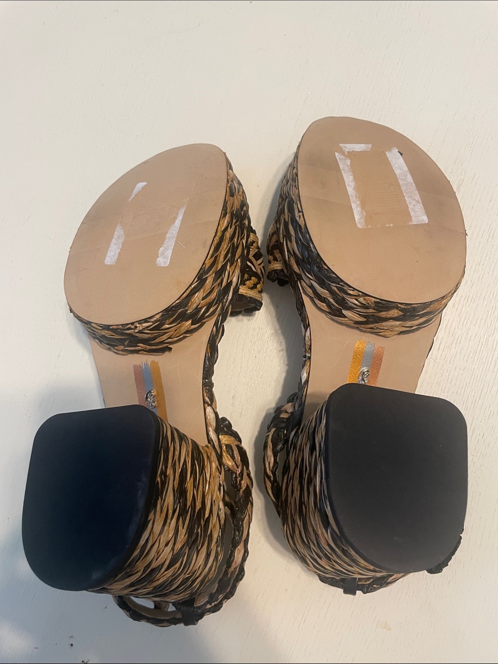 New Same Edelman Iliana Platform Sandal size 8 Black/ Natural Raffia - Picture 10 of 12
